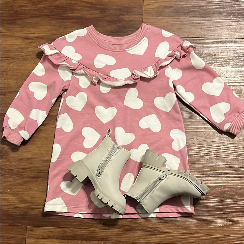 Pink Heart Dress with Cream Boots